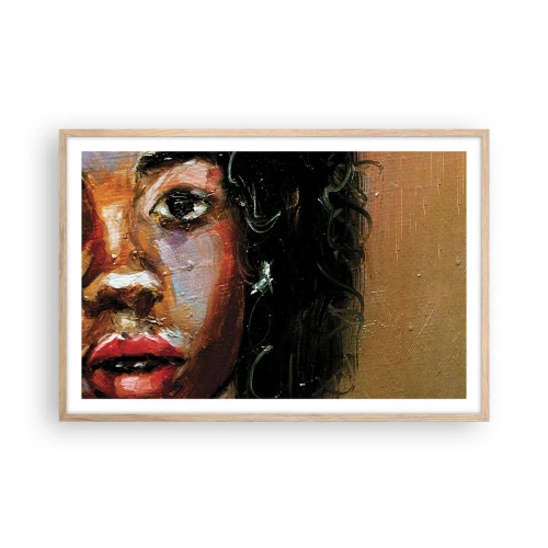 Plakat i ramme af lyst egetræ - Sort og glitter - 91x61 cm