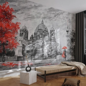 Fototapet Selvklæbende Deluxe Sticker - Møde i Berlin - By, Maleri, Arkitektur - 150x105 cm