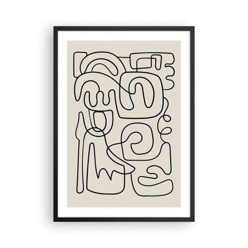 Plakat i sort ramme - Moderne abstraktion i form af en sort linje på en beige baggrund - 50x70cm - På sporet - Moderne vægdekoration til stue og soveværelse ARTTOR