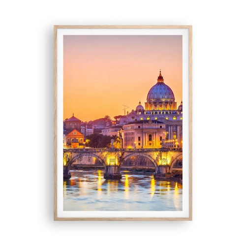 Plakat i ramme af lyst egetræ - Tusmørke over den evige by - 70x100 cm