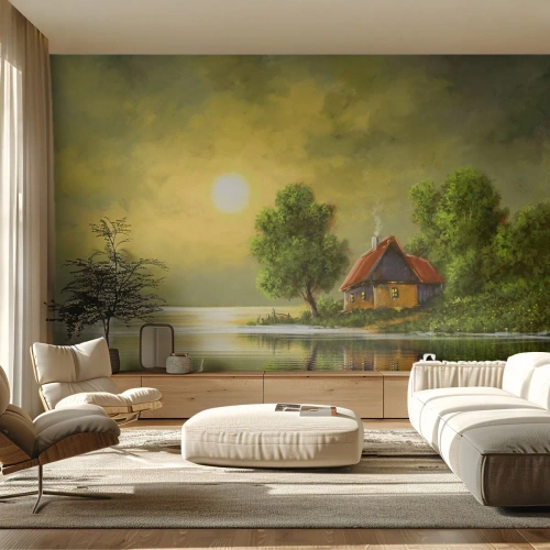 Fototapet Standard Eco - Smukt, som fra et billede - Landskab, Landehus, Sejlbåd - 400x280 cm