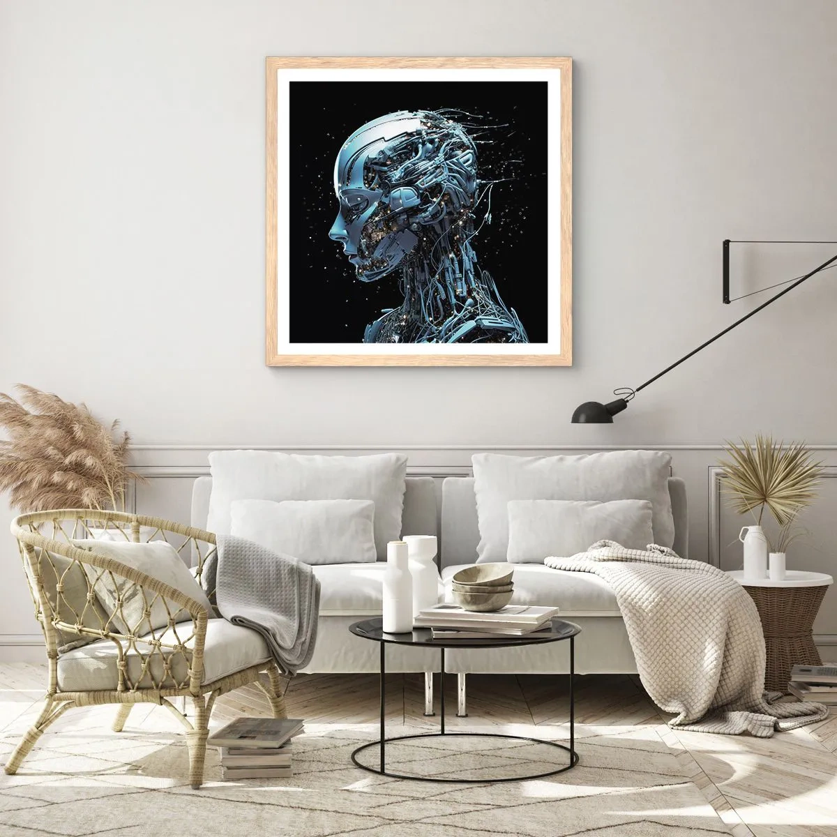 Plakat i ramme af lyst egetræ - Teknologi er en kvinde - 40x40 cm