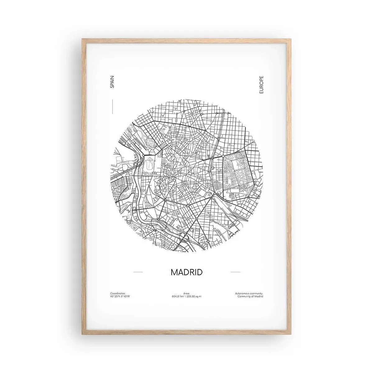 Plakat i ramme af lyst egetræ - Madrids anatomi - 70x100 cm