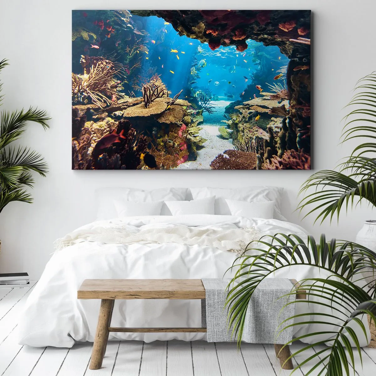 Lærredstryk - Billede på lærred - Undervandsverden med koralrev og fisk - 70x50cm - Du har ikke engang drømt - Moderne vægdekoration til stue og soveværelse ARTTOR