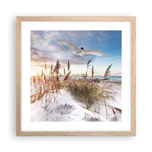 Plakat i ramme af lyst egetræ - Vind fra havet - 40x40 cm