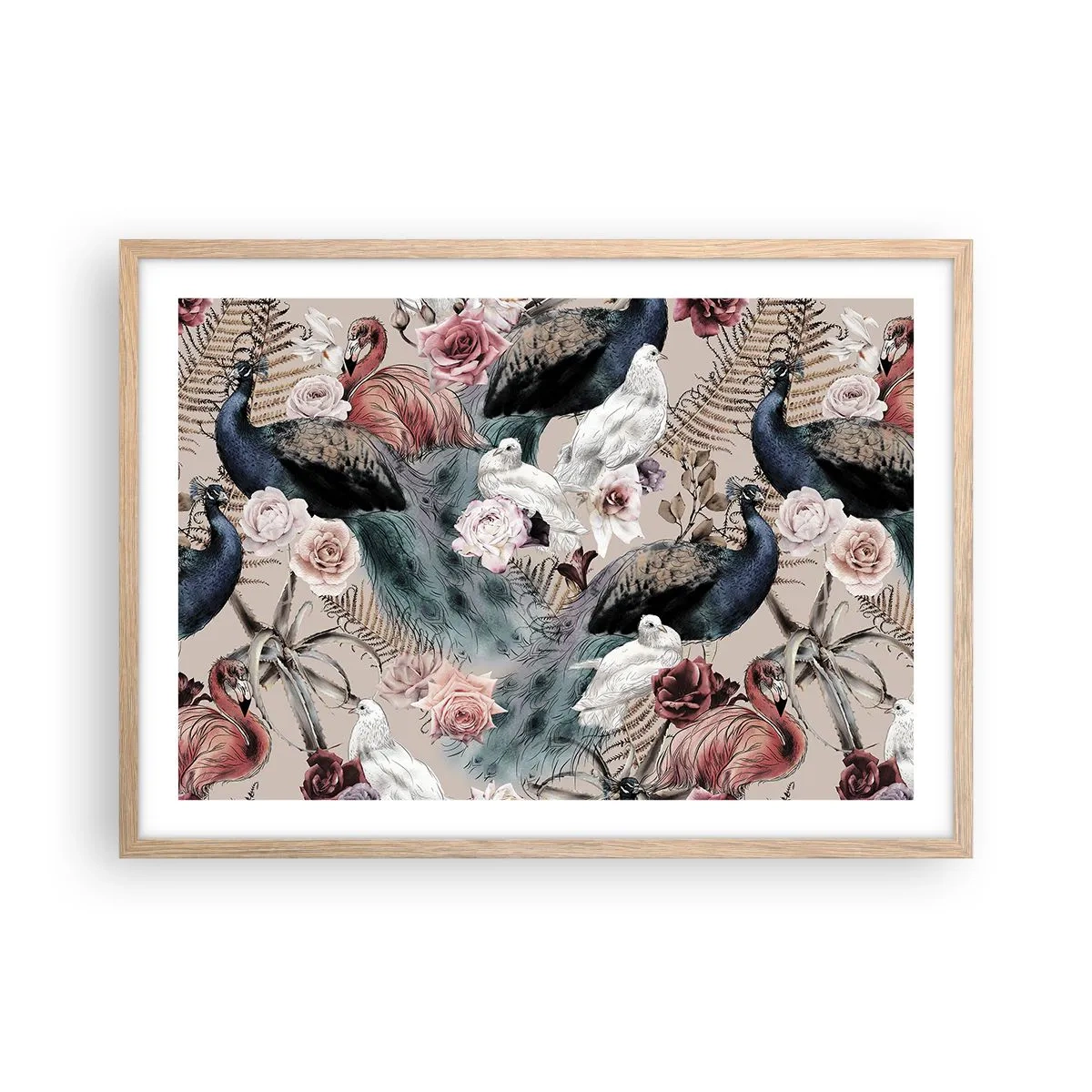 Plakat i ramme af lyst egetræ - I paladsets have - 70x50 cm