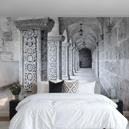 Fototapet på mål Selvklæbende Deluxe Sticker - Og hvor går det hen...? - Arkitektur, Stykke, Sort og hvid