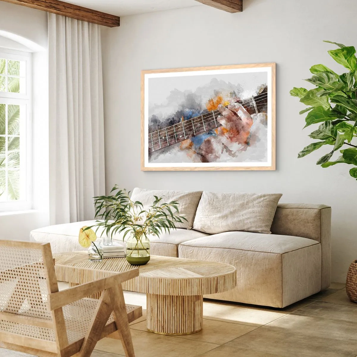 Plakat i ramme af lyst egetræ - Poesi mellem strengene - 91x61 cm