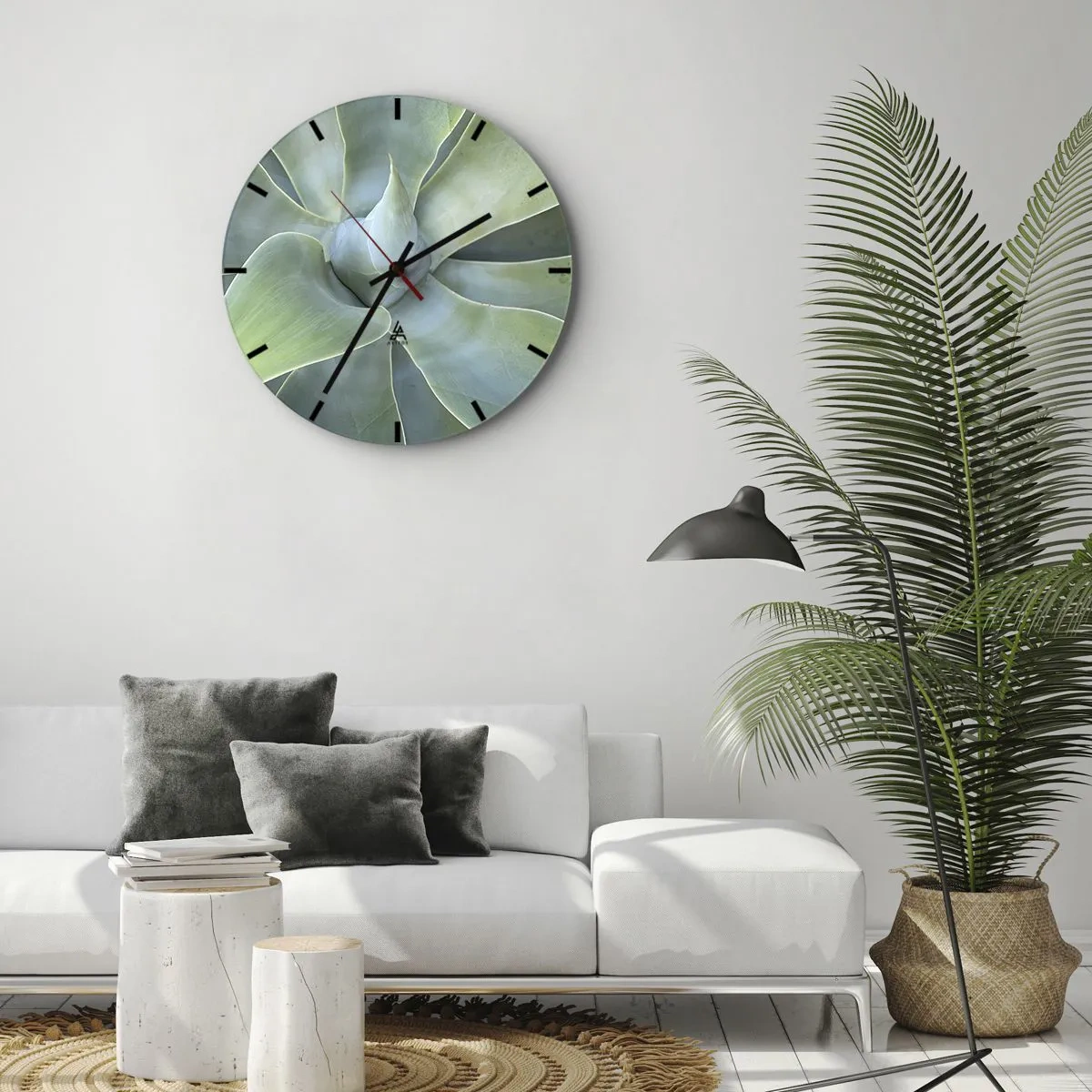 Vægur, Uret - Nærbillede af det spiralformede arrangement af sukkulente blade - 30x30cm - Den grønne fødsel - Moderne vægdekoration til stue, køkken og soveværelse ARTTOR
