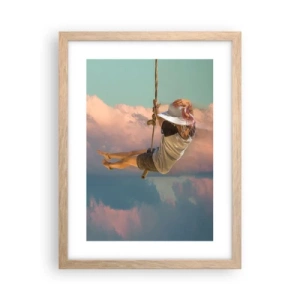 Plakat i ramme af lyst egetræ - Sjov i skyerne - 30x40 cm