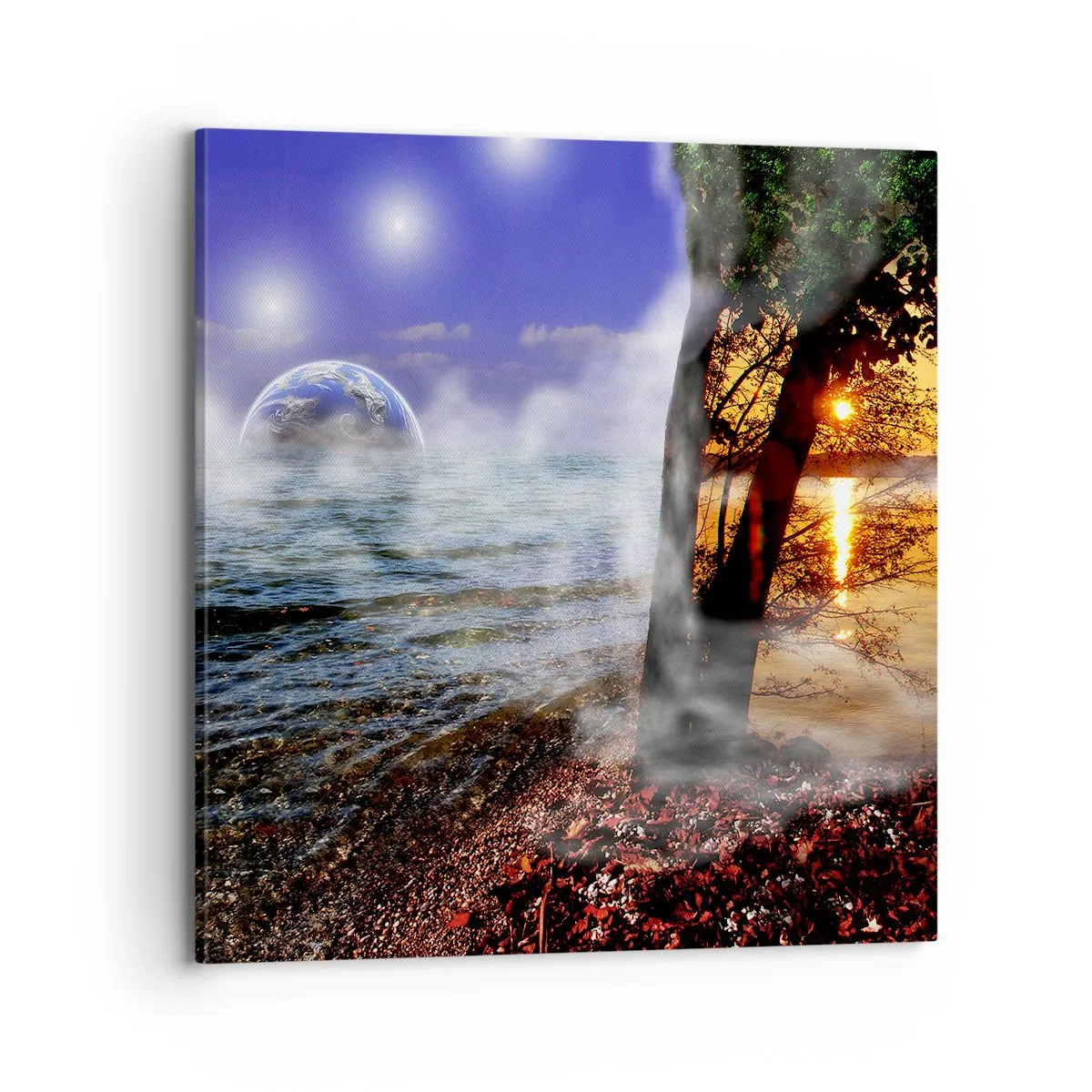 Lærredstryk - Billede på lærred - Surrealistisk landskab - naturens enhed - 70x70 cm