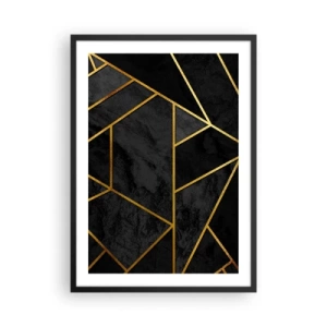 Plakat i sort ramme - Geometriske mønstre i guld på sort baggrund - 50x70cm - Mørke og lys - Moderne vægdekoration til stue og soveværelse ARTTOR