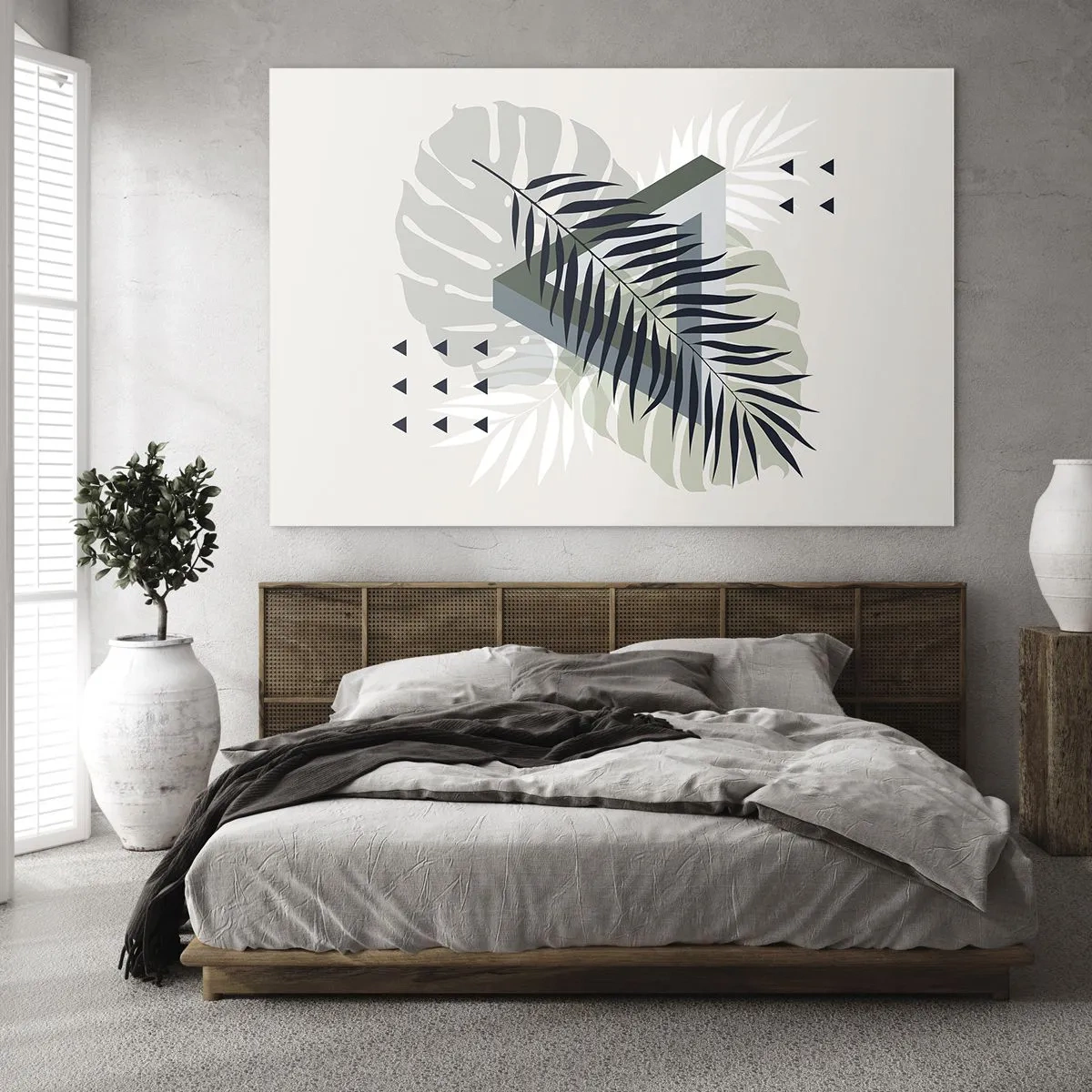 Billede på glas - En moderne geometrisk bladkomposition - 70x50cm - Natur og geometri - to ordener? - Moderne vægdekoration til stue og soveværelse ARTTOR