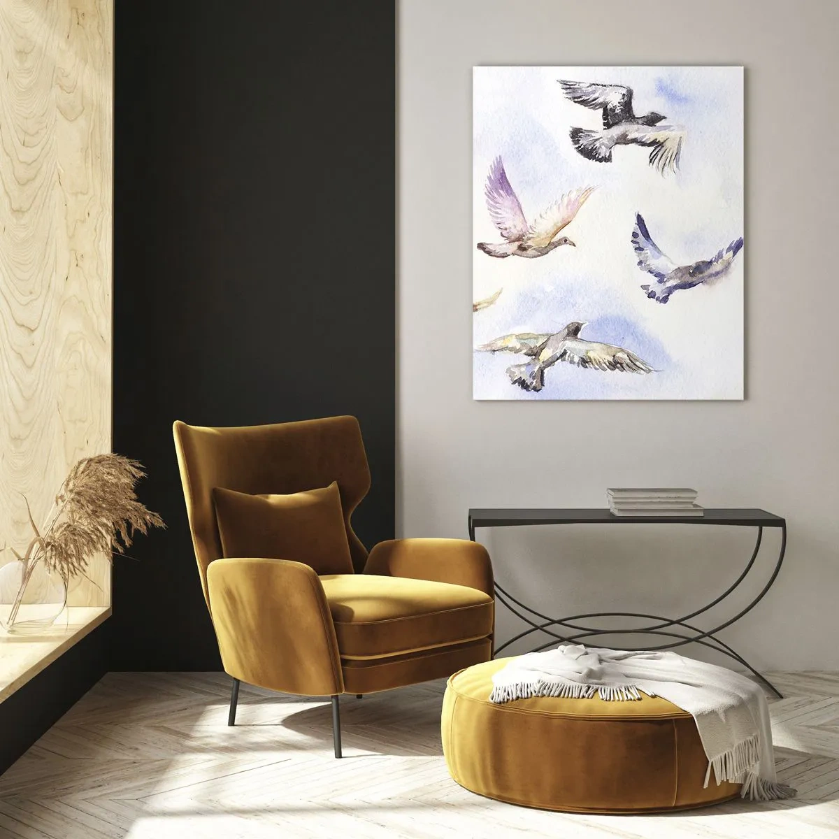 Billede på glas - Frihed i grå og blå - 70x100 cm