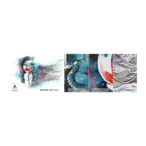 Prøve Fototapet Premium Sand - Alene med kosmos - Astronaut, Kosmonaut, Abstraktion - 100x30 cm