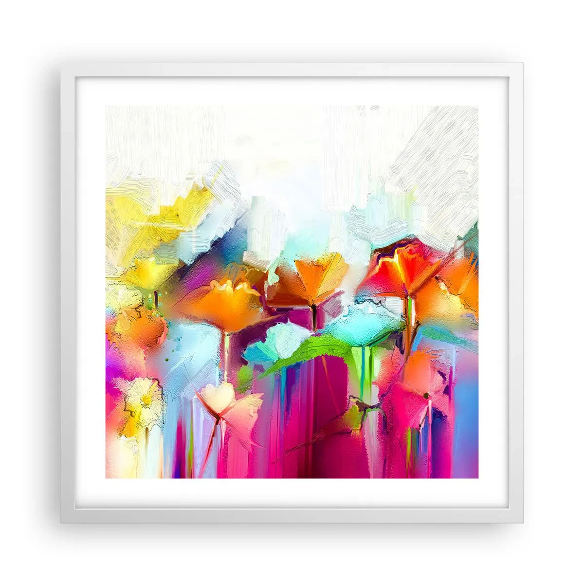 Plakat i hvid ramme - Regnbuen i blomstring - 50x50 cm
