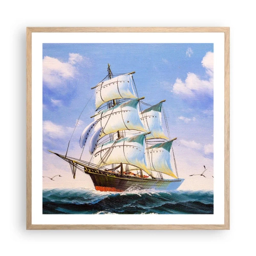 Plakat i ramme af lyst egetræ - Stolt med vinden - 60x60 cm