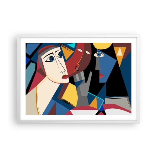 Plakat i hvid ramme - Kubistisk samtale - 70x50 cm