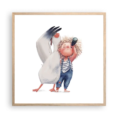 Plakat i ramme af lyst egetræ - En plan for en fantastisk rejse - 60x60 cm