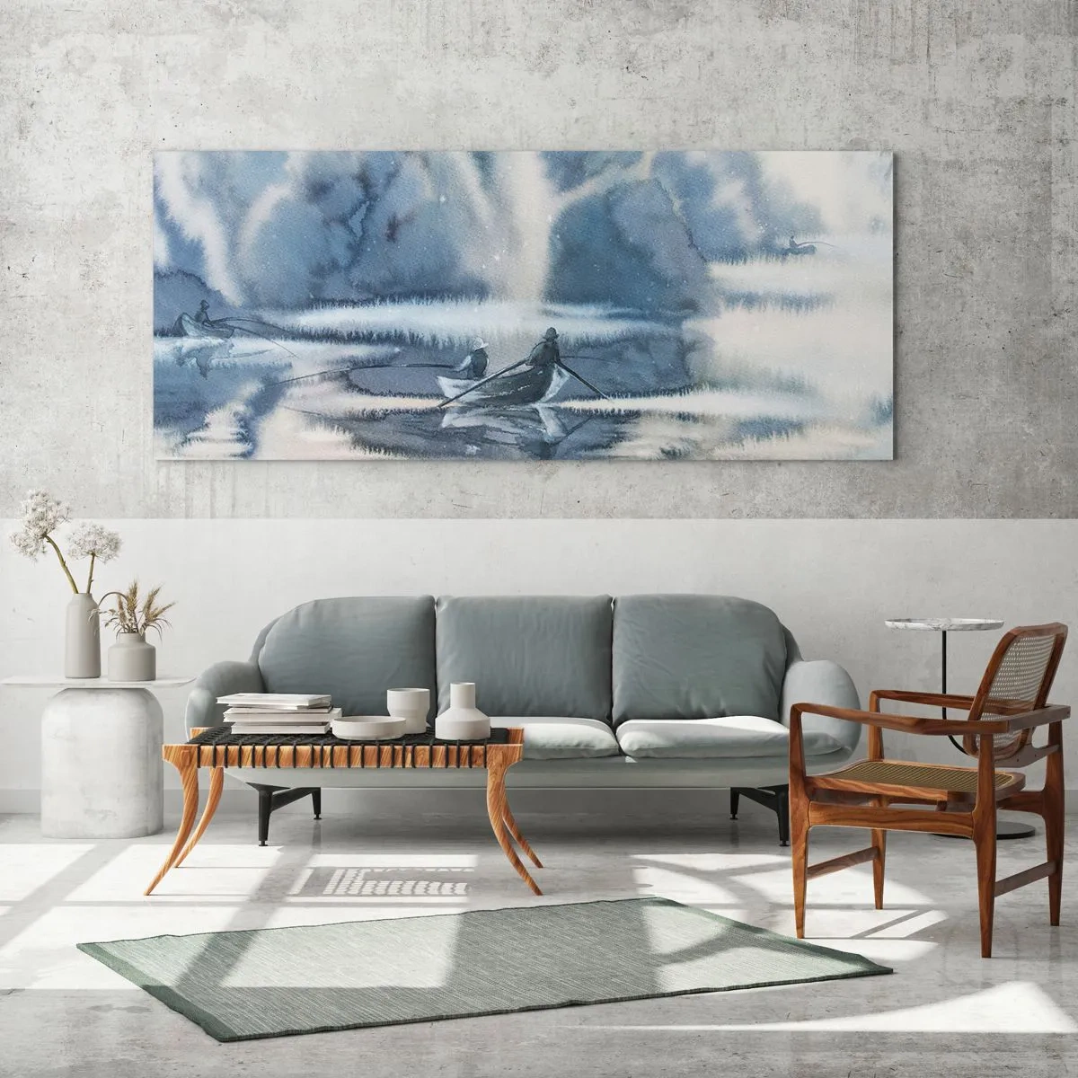 Billede på glas - Lystfiskere i deres paradis - 90x30 cm