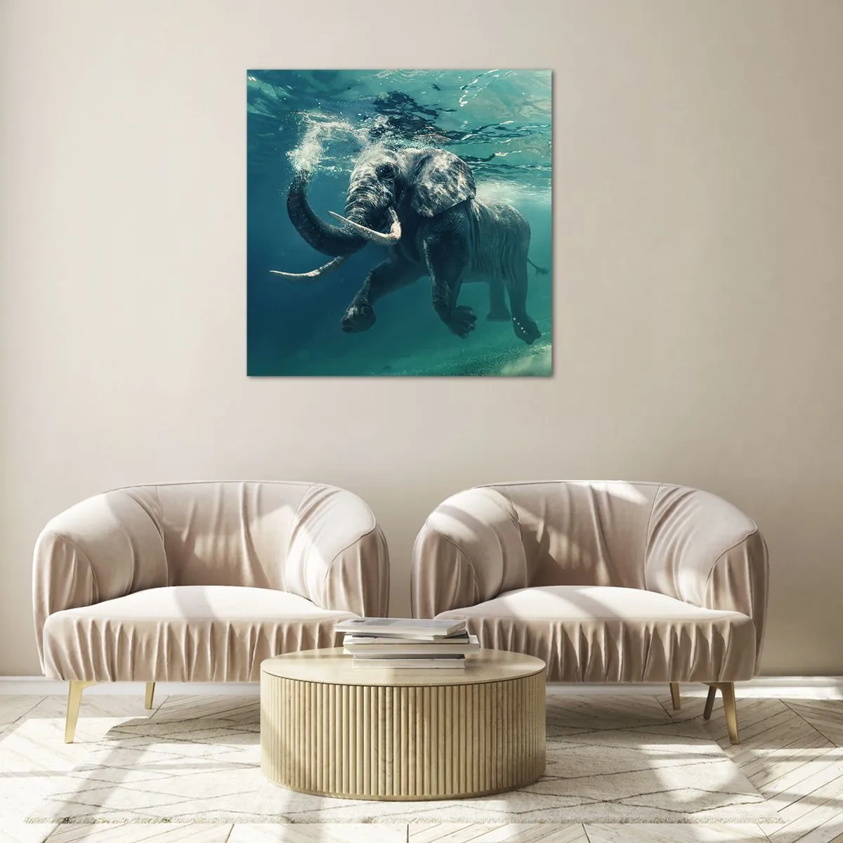 Billede på glas - Alle kan lide at svømme - 70x70 cm