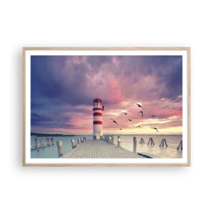 Plakat i ramme af lyst egetræ - Det er tid til havnen - 100x70 cm
