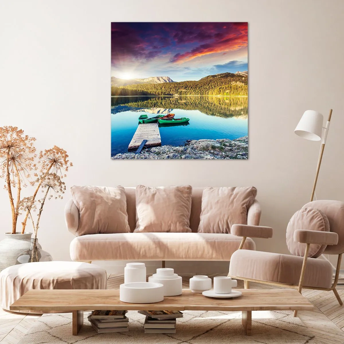 Lærredstryk - Billede på lærred - Over vand så glat som et spejl - 70x70 cm