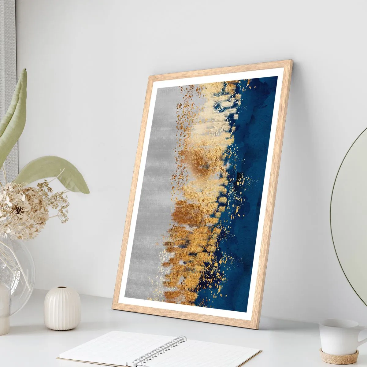 Plakat i ramme af lyst egetræ - Moderne komposition med gnist - 70x100 cm