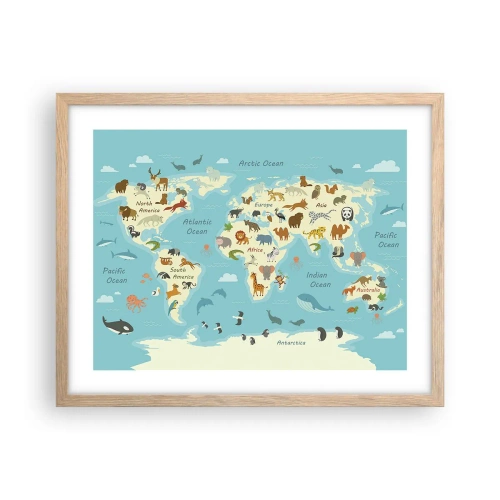 Plakat i ramme af lyst egetræ - Gode naboer - 50x40 cm