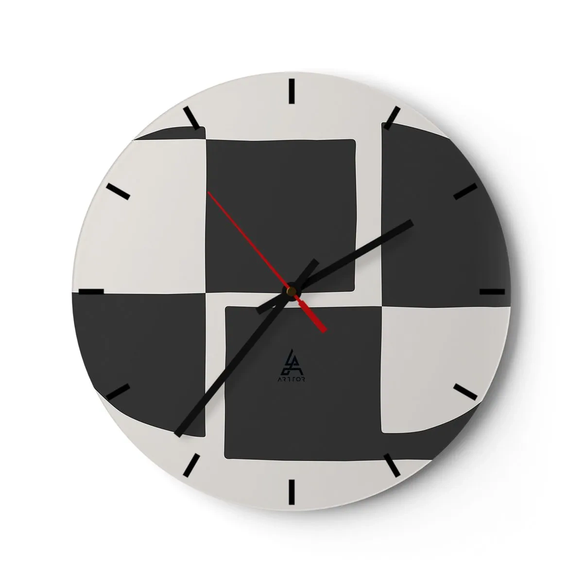Vægur, Uret - Geometrisk komposition i sort-hvid - 30x30cm - Antitese - syntese - Moderne vægdekoration til stue, køkken og soveværelse ARTTOR