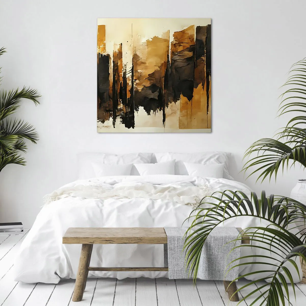 Lærredstryk - Billede på lærred - Harmoni af sort og guld - 60x60 cm
