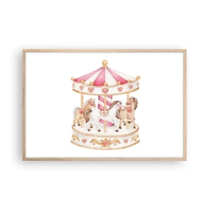 Plakat i ramme af lyst egetræ - Barndommens søde verden - 91x61 cm