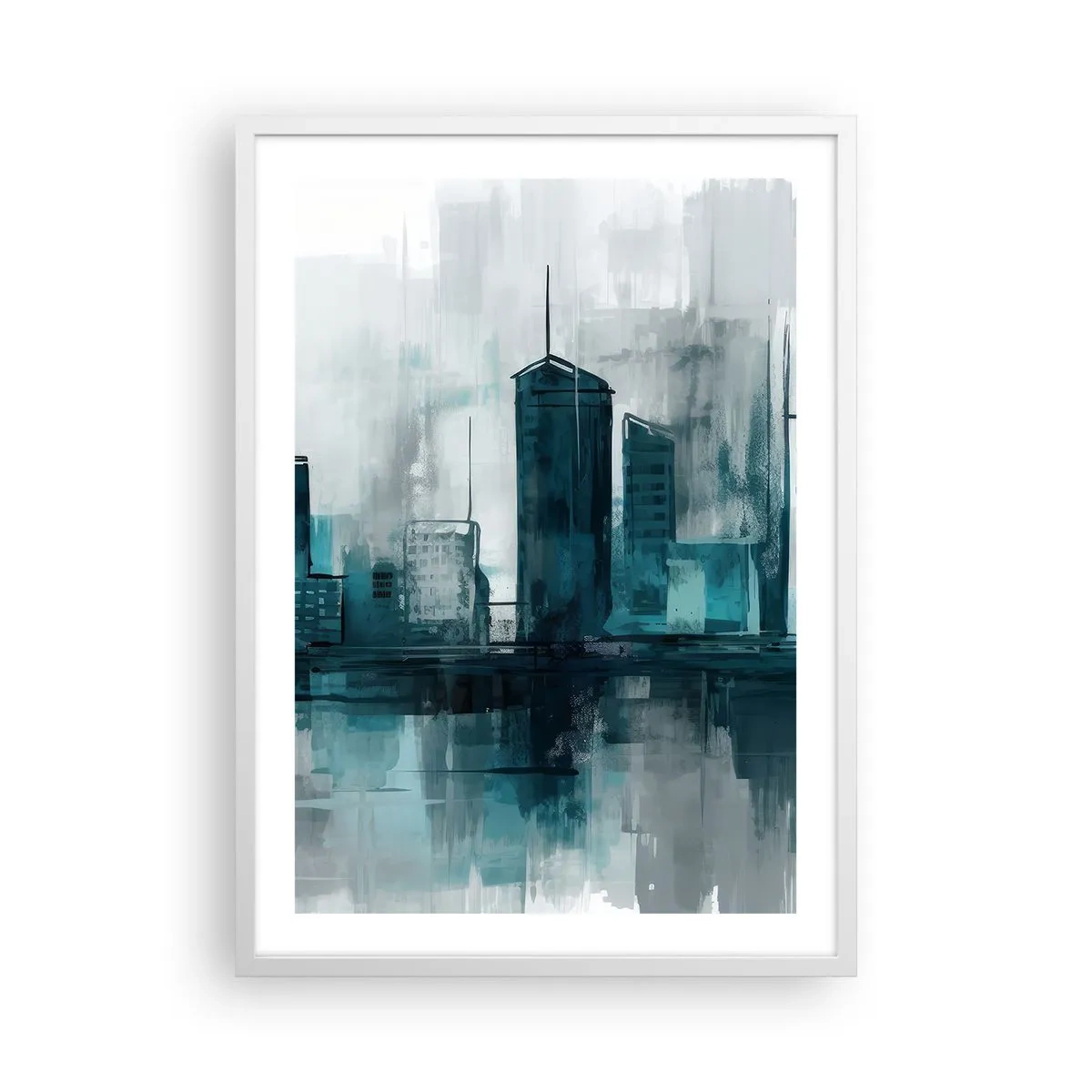 Plakat i hvid ramme - Regnfarvet by - 50x70 cm