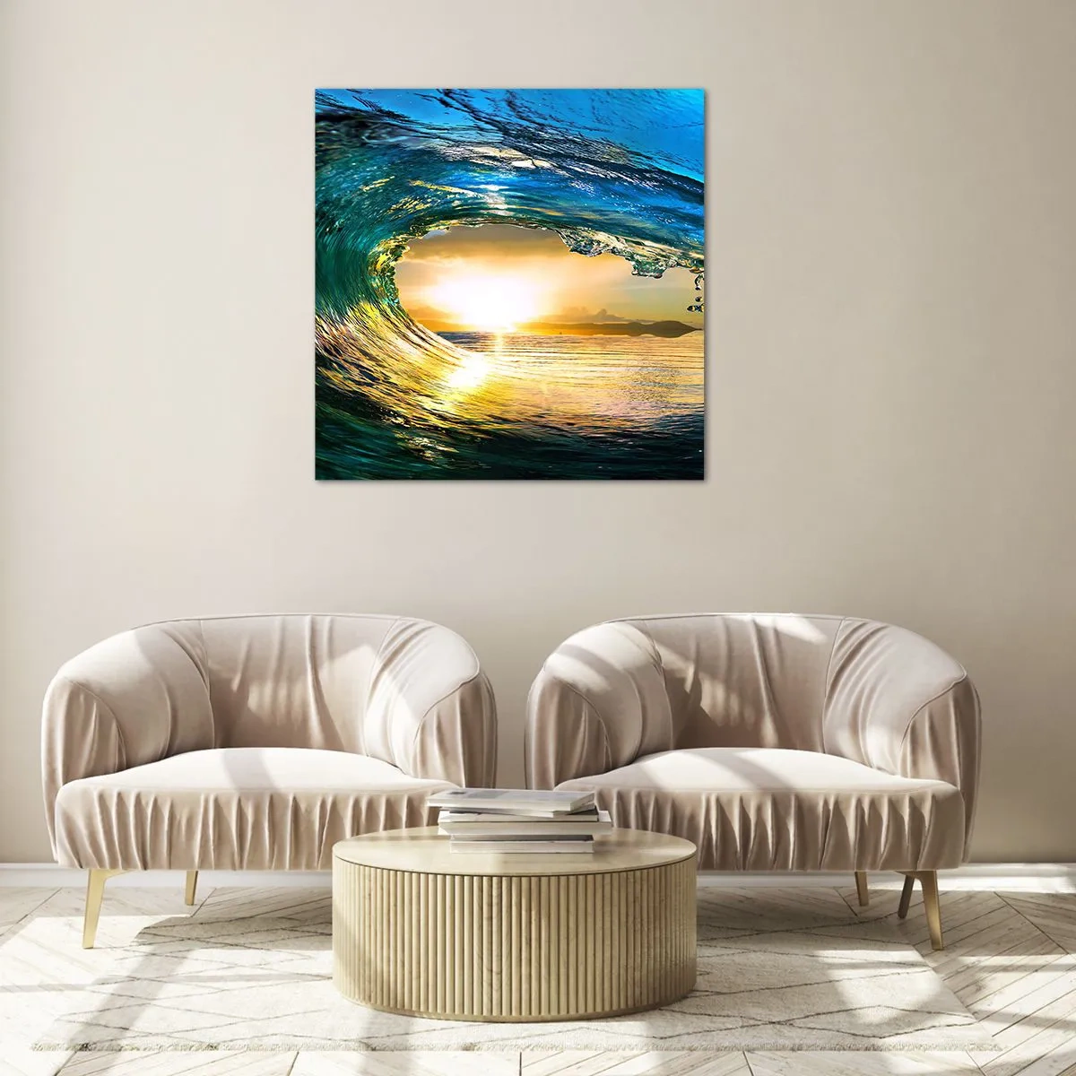 Billede på glas - I smaragdgylden krystal - 70x70 cm