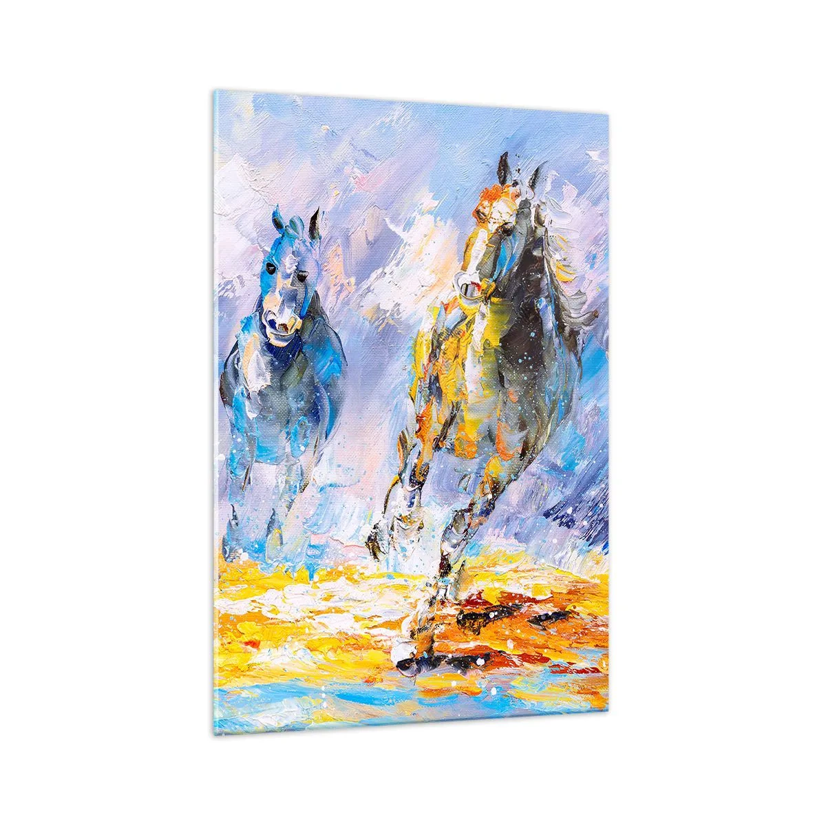 Billede på glas - Galopperer gennem det blanke skær - 70x100 cm