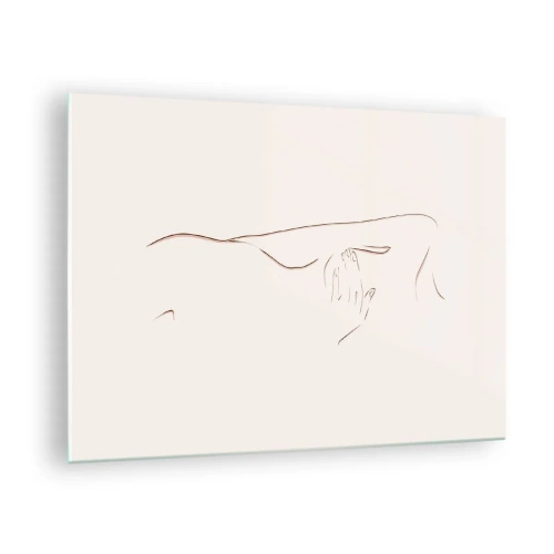 Billede på glas - En abstrakt linje, der skildrer omridset af en krop i en delikat, minimalistisk stil. - 70x50cm - Begærets form - Moderne vægdekoration til stue og soveværelse ARTTOR