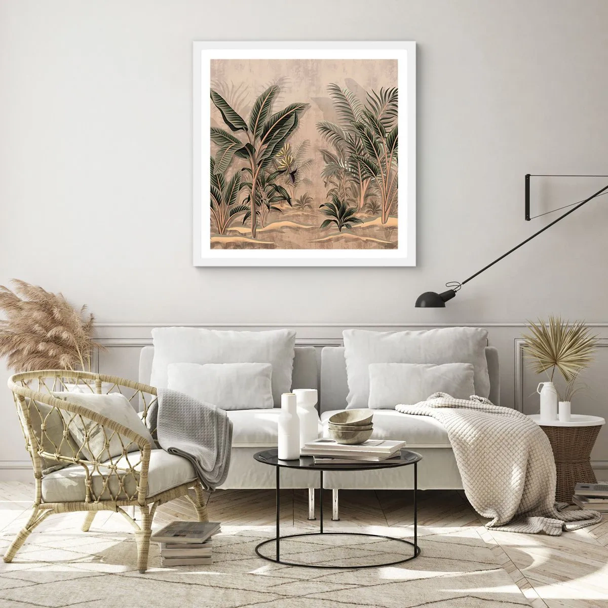 Plakat i hvid ramme - Gravering i kolonistil - 30x30 cm