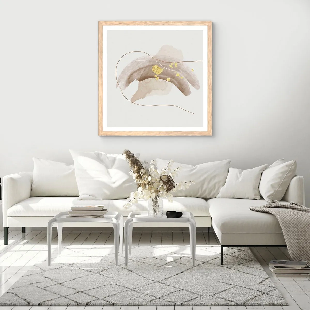 Plakat i ramme af lyst egetræ - Mødt i rummet - 50x50 cm