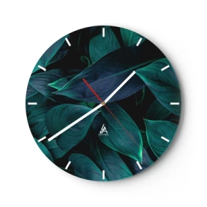 Vægur, Uret - Mørkegrønne tropiske blade på en sort baggrund - 30x30cm - Grønt i sig selv - Moderne vægdekoration til stue, køkken og soveværelse ARTTOR