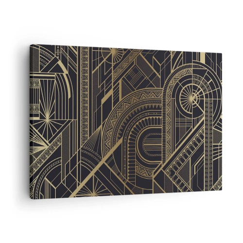 Lærredstryk - Billede på lærred - Gyldne geometriske mønstre på en sort baggrund i Art Deco-stil - 70x50cm - Koncepter, idéer, planer - Moderne vægdekoration til stue og soveværelse ARTTOR