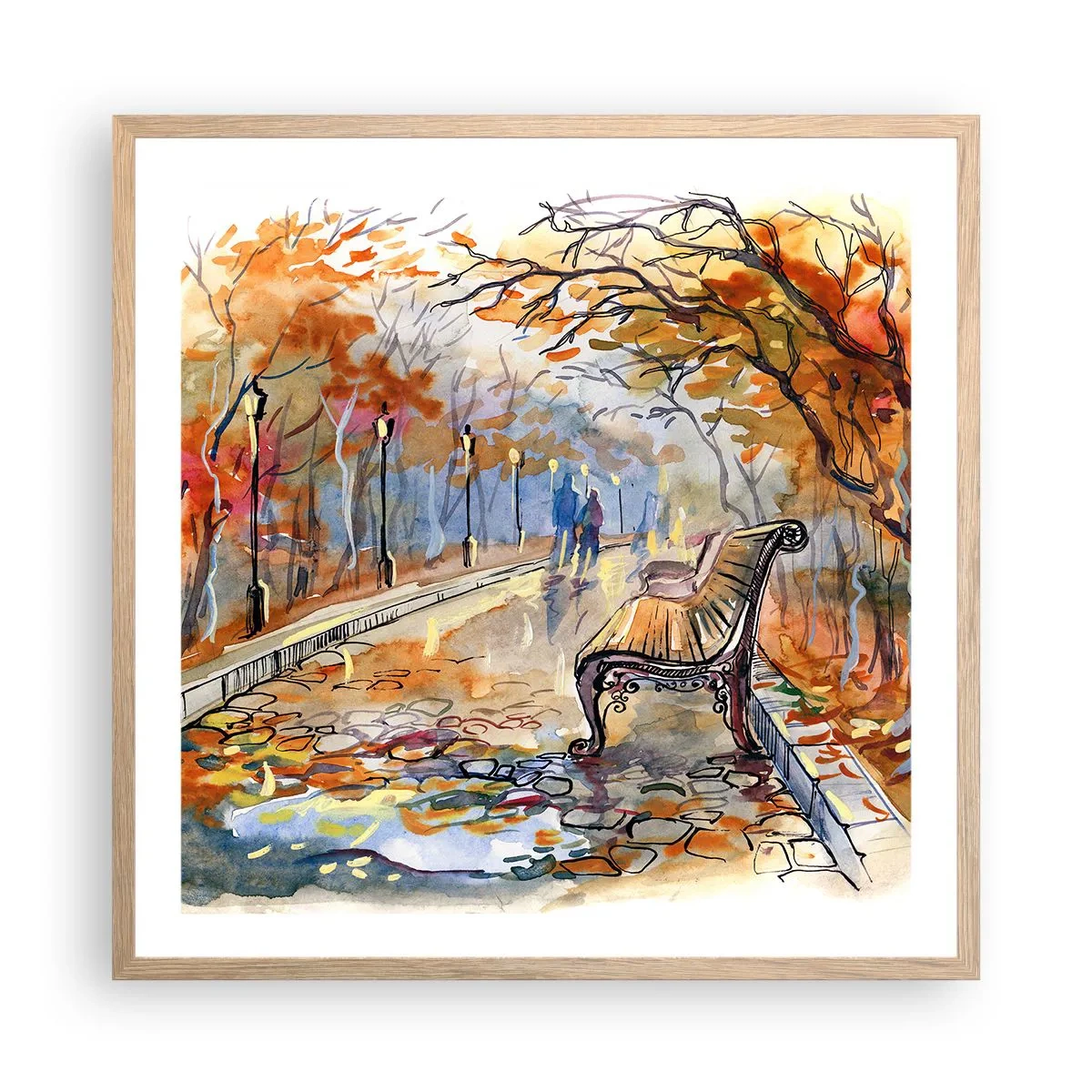 Plakat i ramme af lyst egetræ - Gå sammen ind i efteråret - 60x60 cm