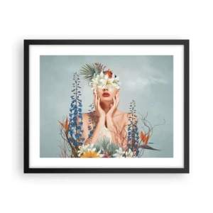 Plakat i sort ramme - Kvinde blomst - 50x40 cm