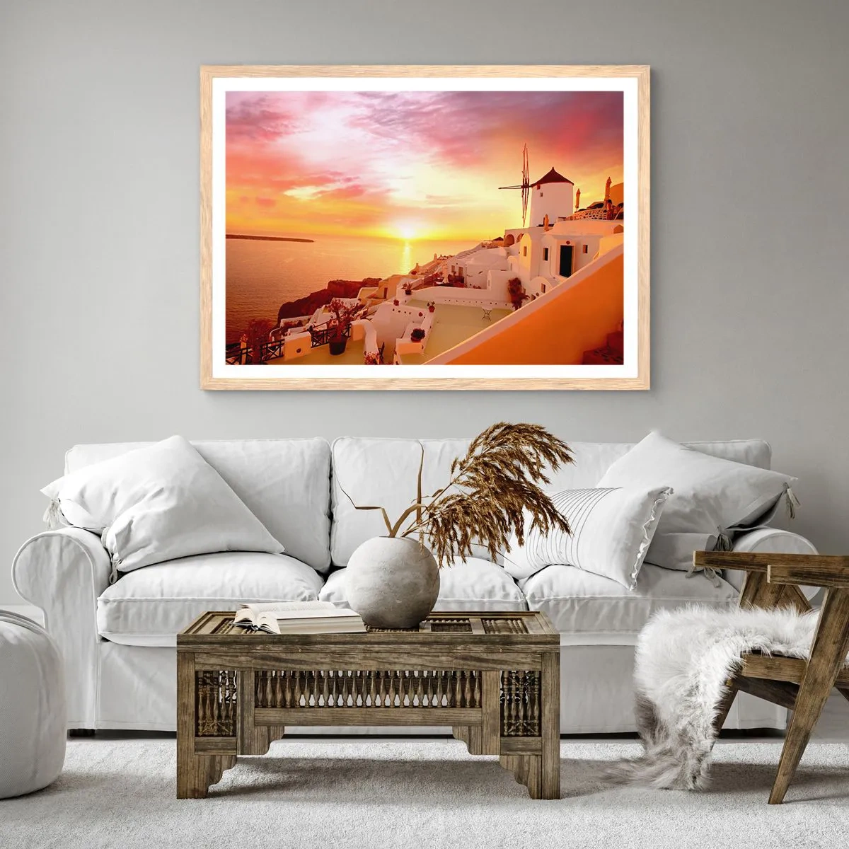 Plakat i ramme af lyst egetræ - Opløses i hvidt og guld - 50x40 cm