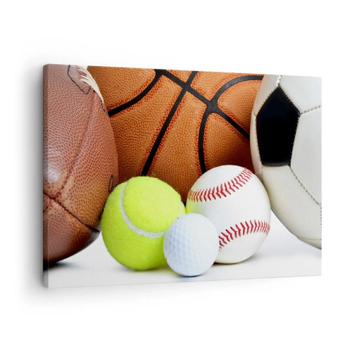 Lærredstryk - Billede på lærred - Bolde fra forskellige sportsdiscipliner - 70x50cm - Forbindelse med bolden! - Moderne vægdekoration til stue og soveværelse ARTTOR