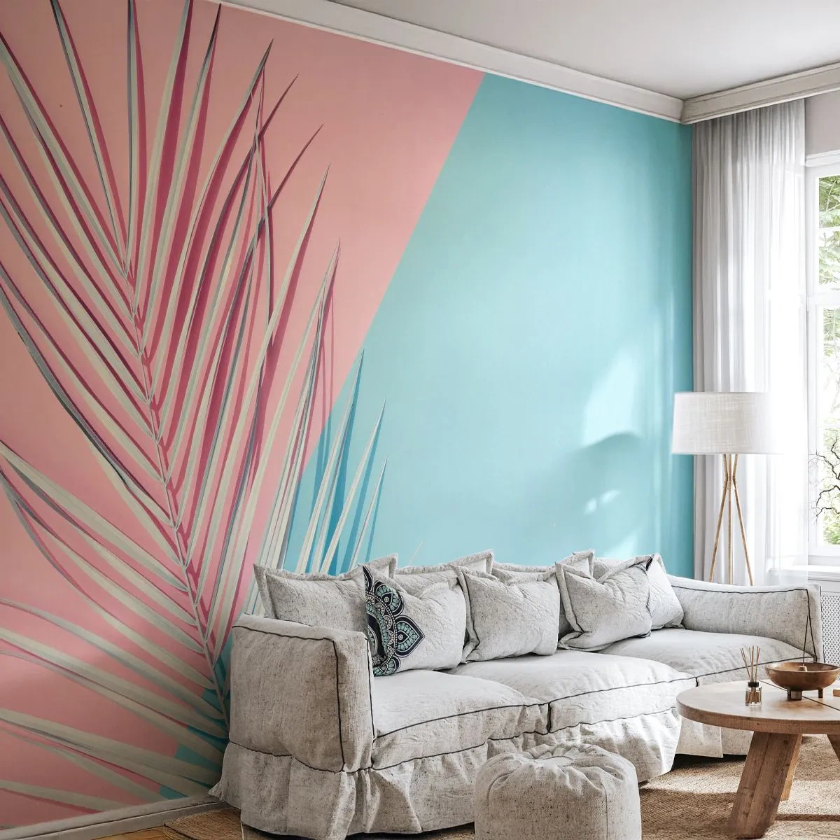 Fototapet Selvklæbende Deluxe Sticker - Tropisk indtryk - Palmeblad, Abstraktion, Grafik - 300x210 cm