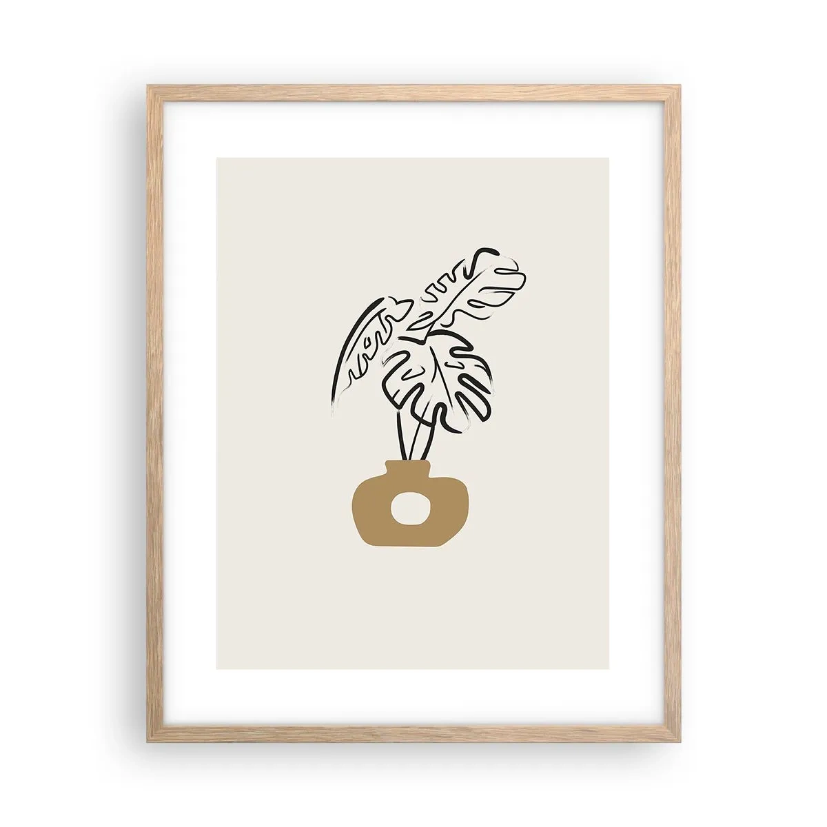Plakat i ramme af lyst egetræ - Monstera - udsmykning af huset - 40x50 cm