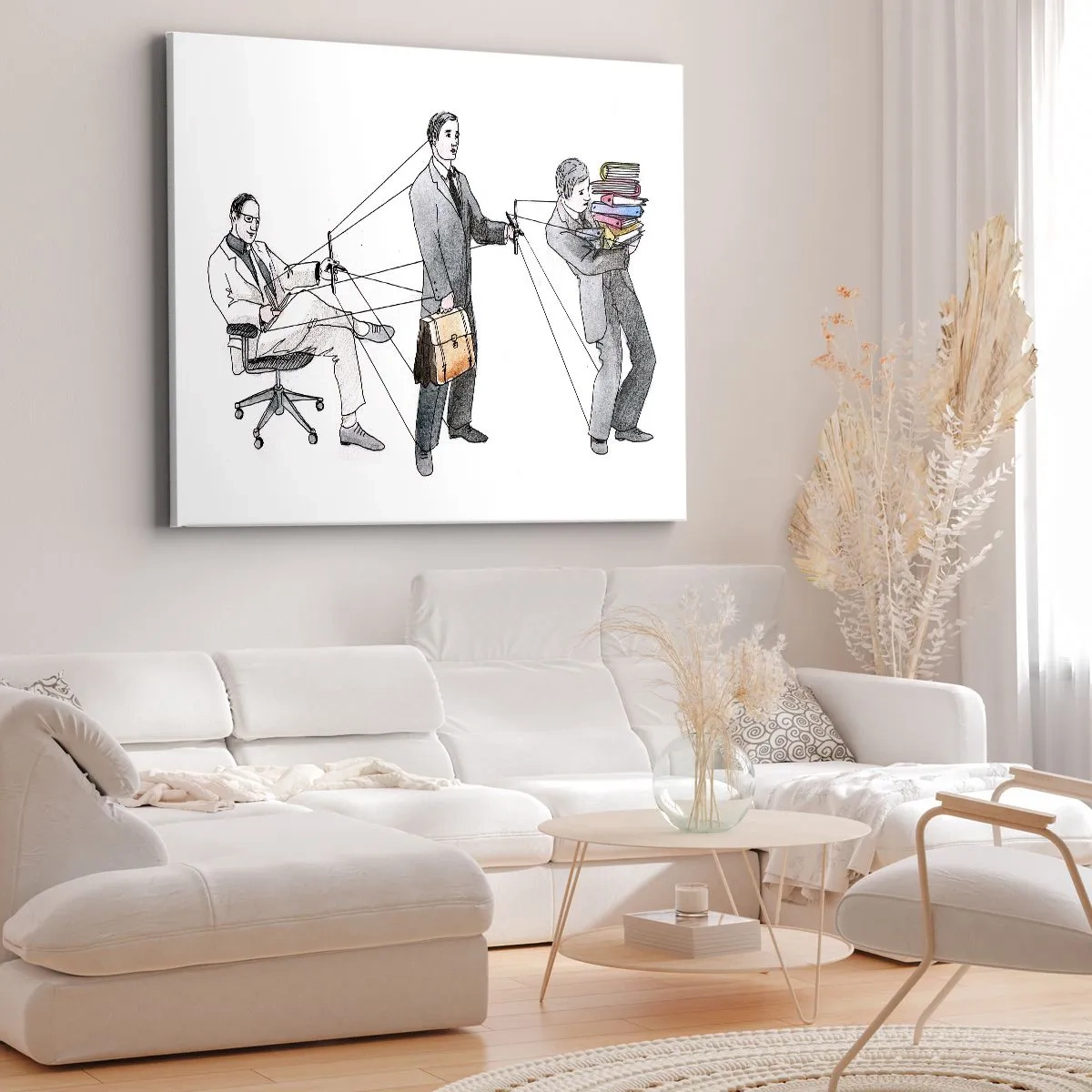 Lærredstryk - Billede på lærred - En illustration, der viser, at folk bliver kontrolleret som marionetter. - 70x50cm - Enhver har sin herre - Moderne vægdekoration til stue og soveværelse ARTTOR