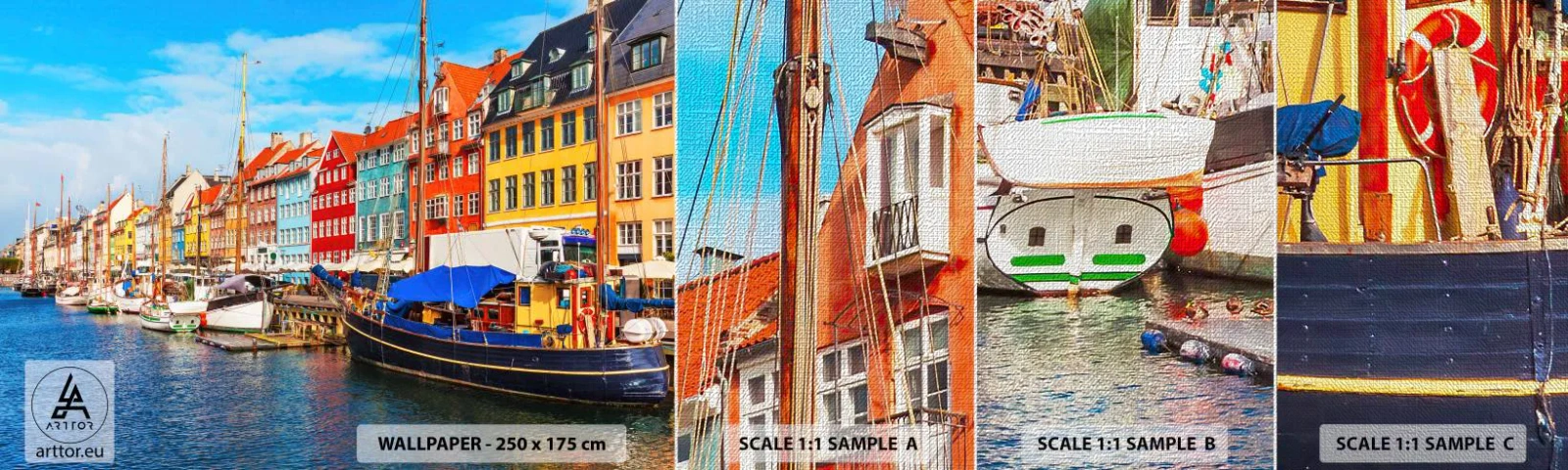 Prøve Fototapet Premium Canvas - Glædelig kaj - København, Gammel by, Arkitektur - 100x30 cm