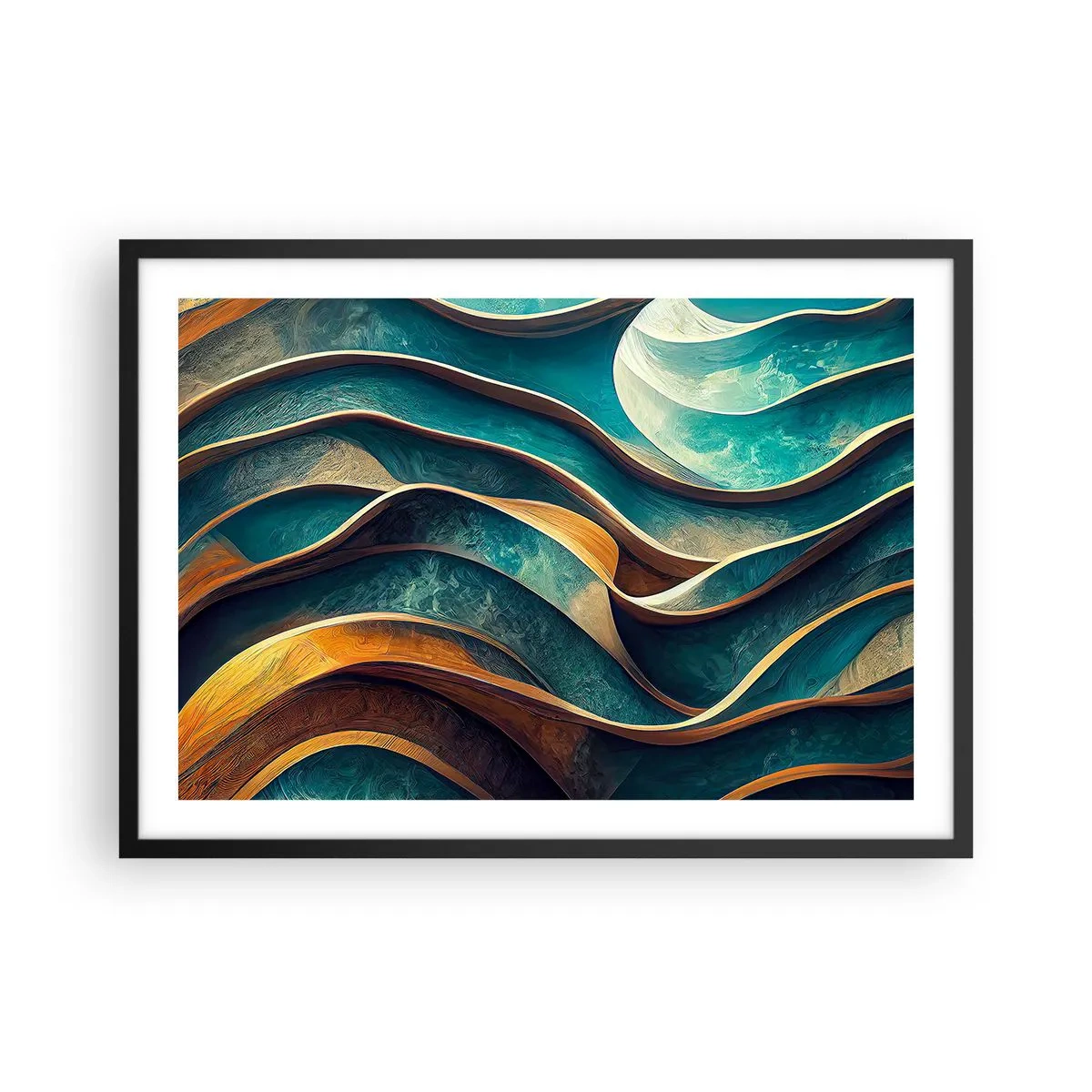 Plakat i sort ramme - Slyngninger af blåt - 70x50 cm