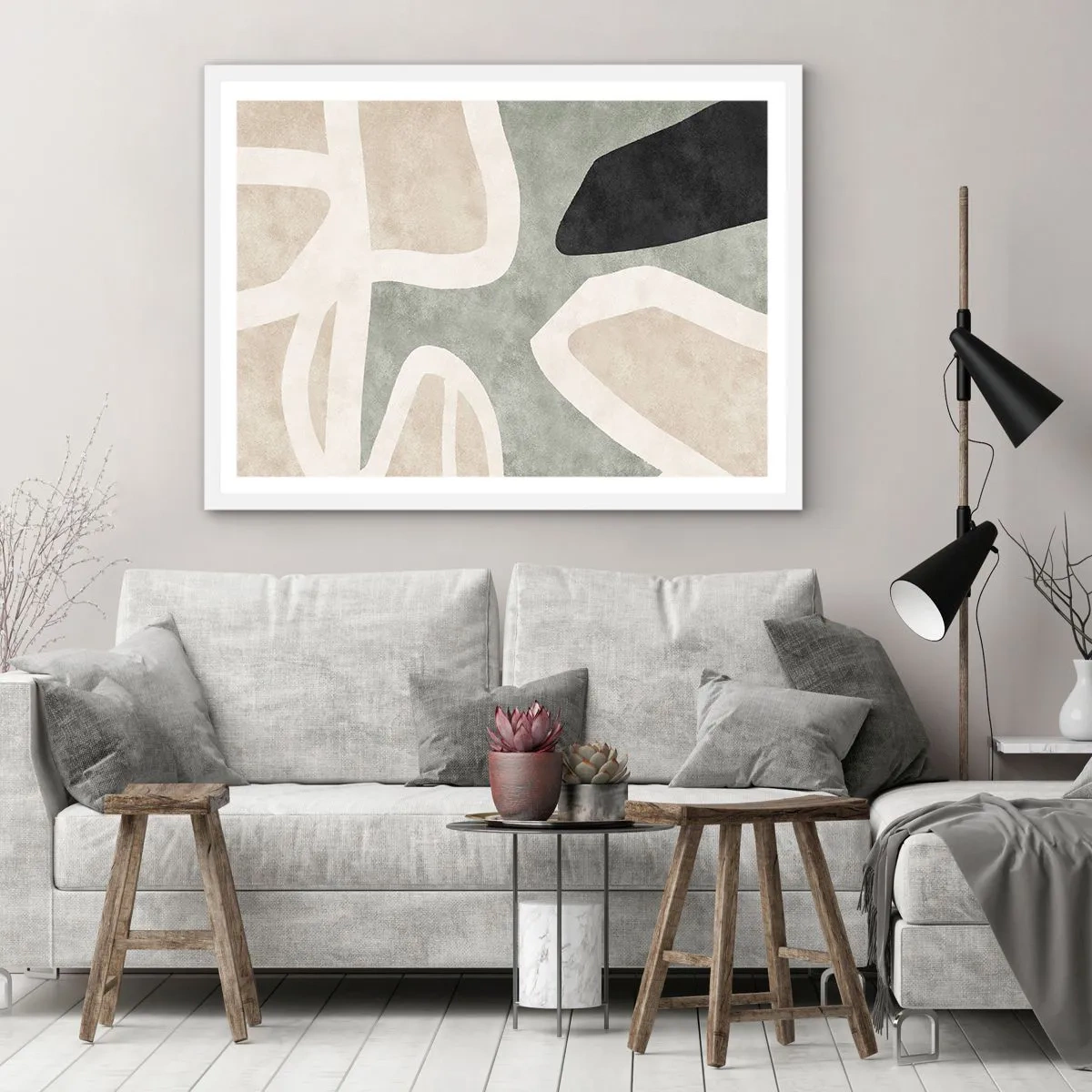 Plakat i hvid ramme - Komposition med et sort tema - 100x70 cm